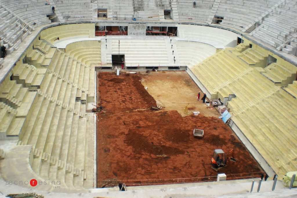 Preparazione delle superfici per il trattamento in resina al Foro Italico